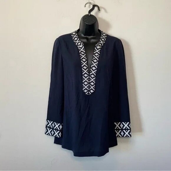 Tory Burch Ariana Navy Embroidered Tunic - Picture 5 of 7